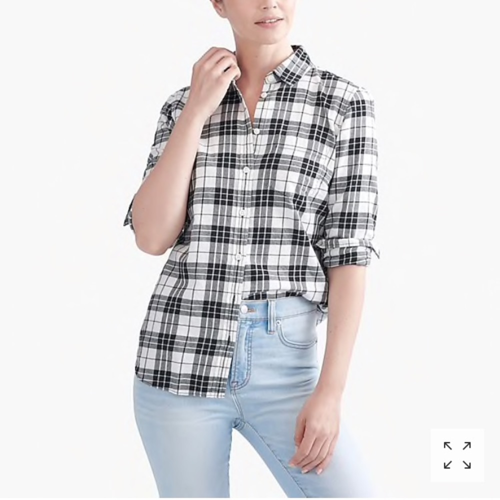 J.Crew Black & White Flannel Top Size Small